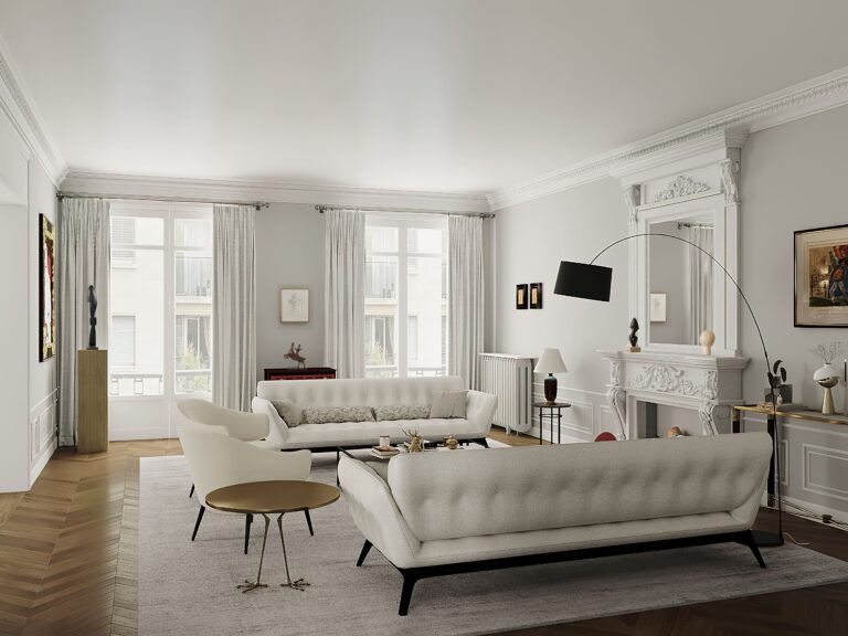 elena kornilova 
 architecte d'intérieur paris canape blanc parquet chevron