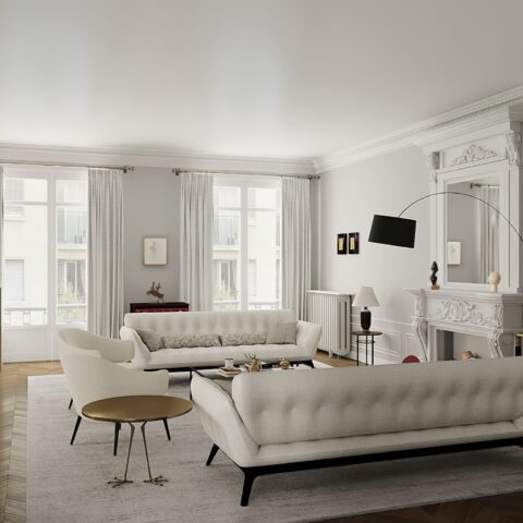 elena kornilova 
 architecte d'intérieur paris canape blanc parquet chevron
